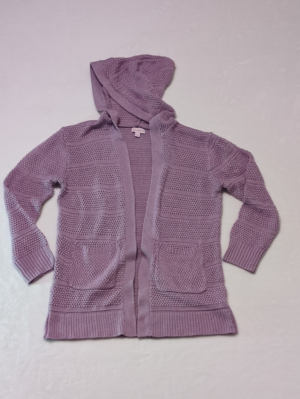 Design History Lavender Open Front Hooded Knit Cardigan Size XL